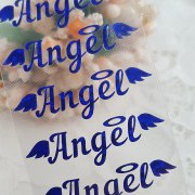 Надпись "Ангел" термотрансферная наклейка голограмма синий 1 3,5*1см  